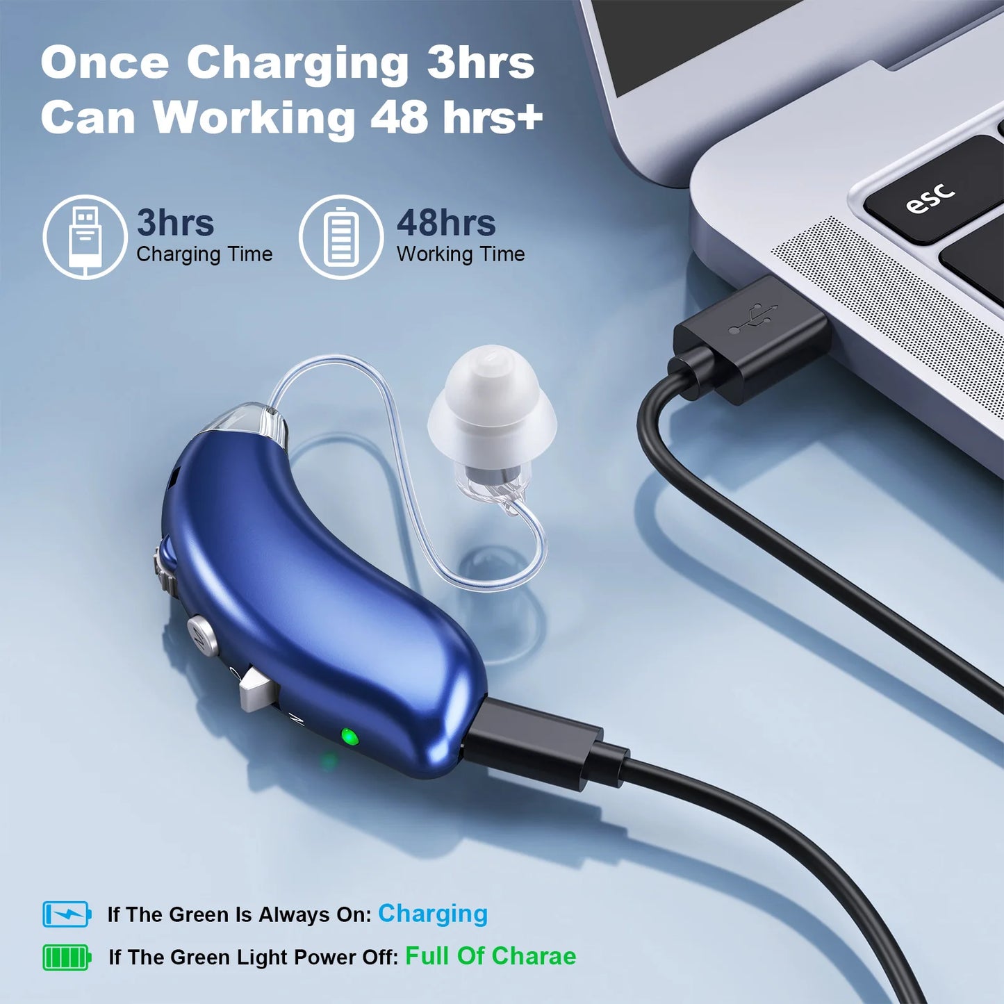 Rechargeable digital hearing aid type-c interface adjustable portable and comfortable soft silicone elderly for seniors.